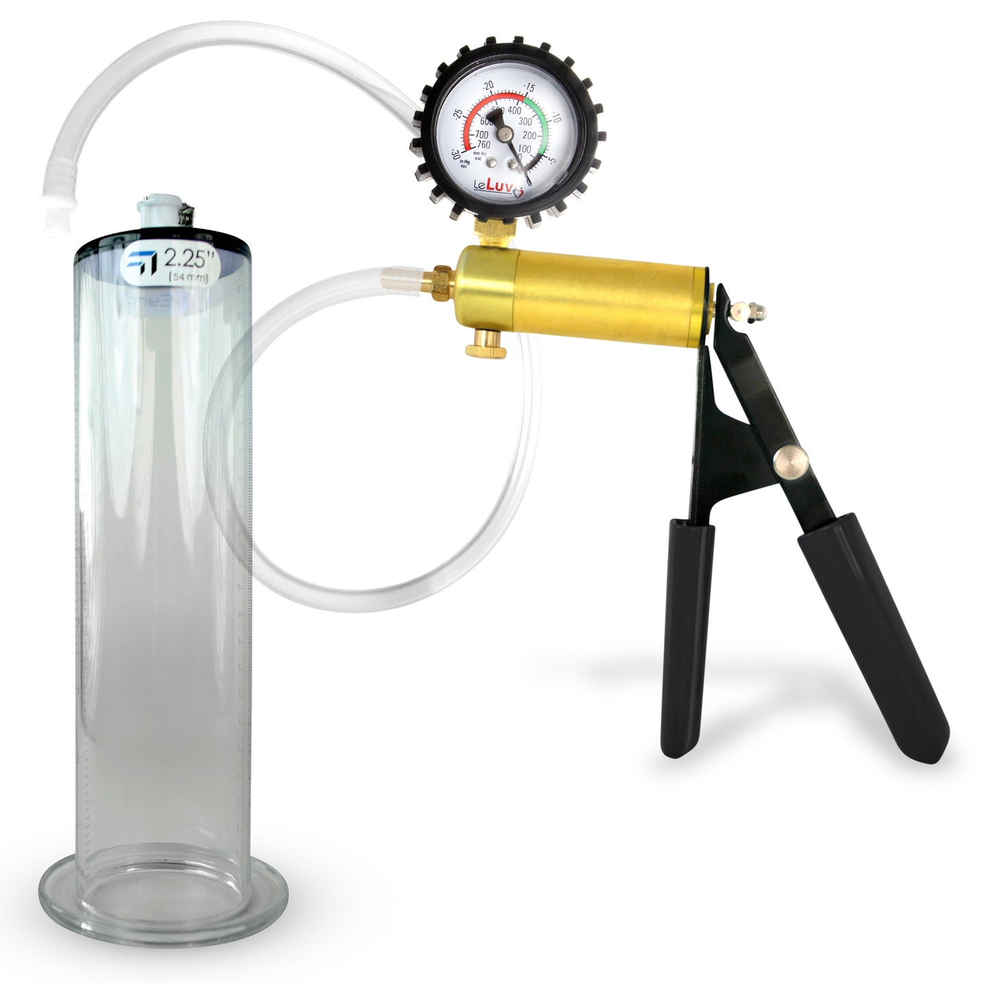 LeLuv® Ultima Penis Pump, Black Rubber Grip, Clear Hose - Wide Flange Cylinders