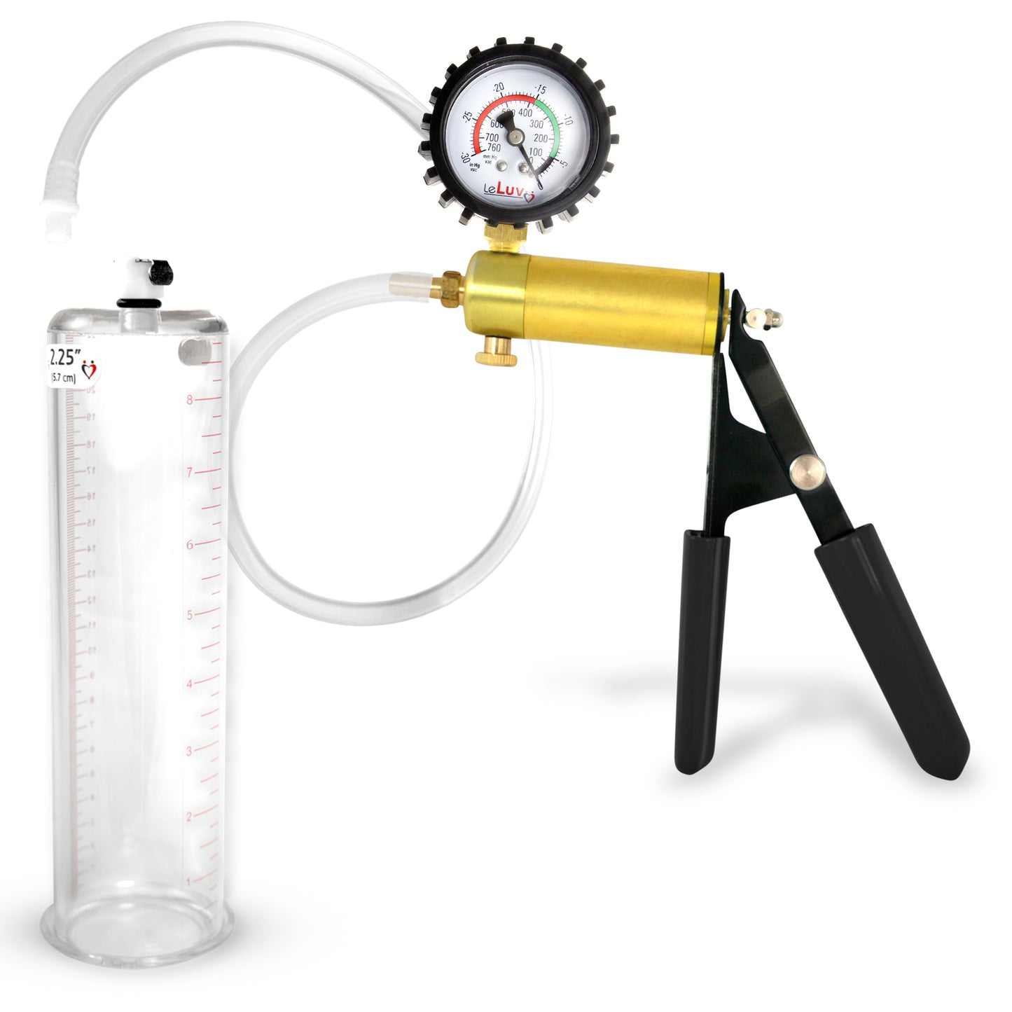 LeLuv® Ultima Penis Pump, Black Rubber Grip, Clear Hose - Round Flange Cylinders