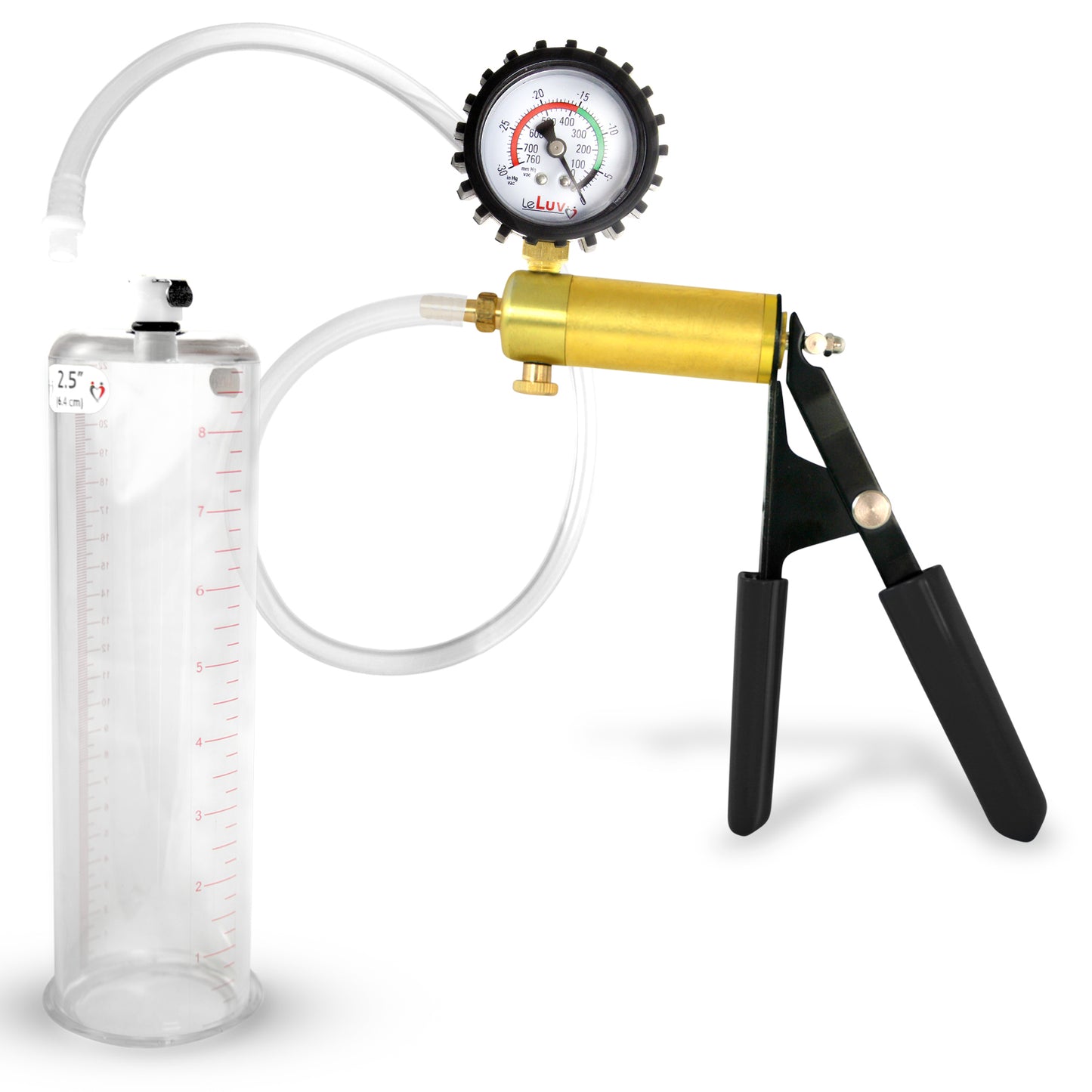 LeLuv® Ultima Penis Pump, Black Rubber Grip, Clear Hose - Round Flange Cylinders