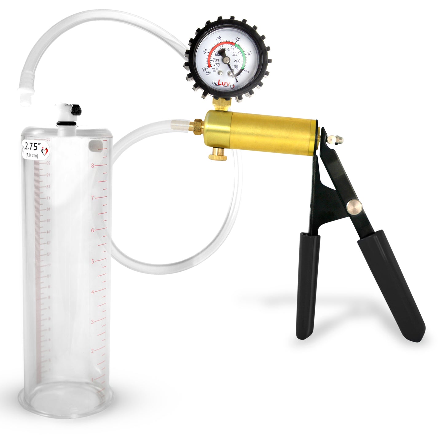LeLuv® Ultima Penis Pump, Black Rubber Grip, Clear Hose - Round Flange Cylinders