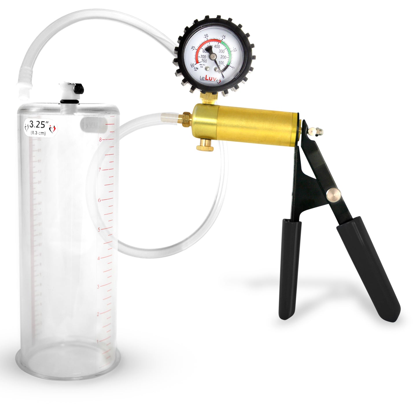 LeLuv® Ultima Penis Pump, Black Rubber Grip, Clear Hose - Round Flange Cylinders