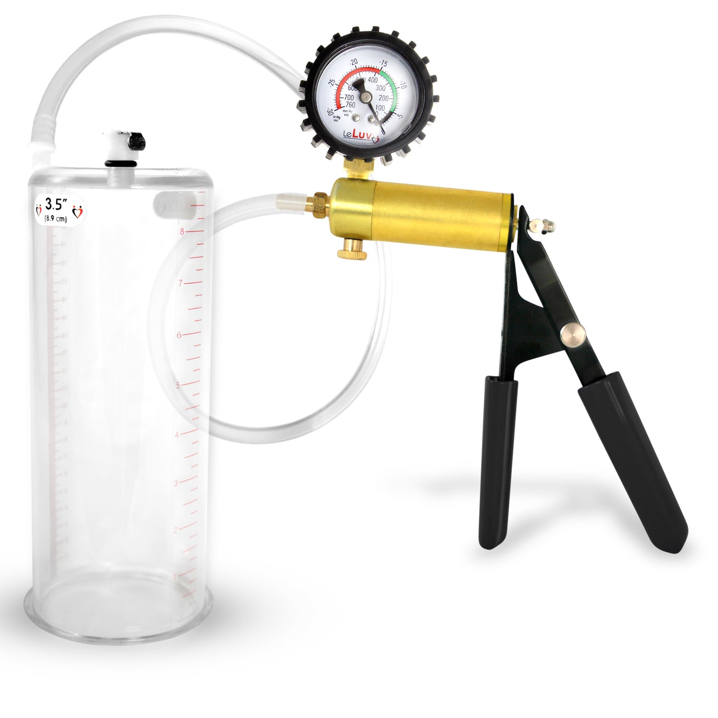 LeLuv® Ultima Penis Pump, Black Rubber Grip, Clear Hose - Round Flange Cylinders