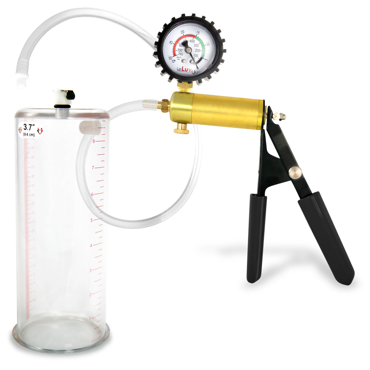 LeLuv® Ultima Penis Pump, Black Rubber Grip, Clear Hose - Round Flange Cylinders
