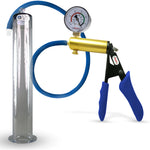LeLuv® Ultima Brass Penis Pump - Blue Silicone Grip and Hose with Wide Flange Cylinders