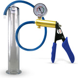 LeLuv® Ultima Brass Penis Pump - Blue Silicone Grip and Hose with Wide Flange Cylinders
