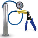 LeLuv® Ultima Brass Penis Pump - Blue Silicone Grip and Hose with Wide Flange Cylinders