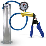 LeLuv® Ultima Brass Penis Pump - Blue Silicone Grip and Hose with Wide Flange Cylinders