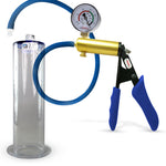 LeLuv® Ultima Brass Penis Pump - Blue Silicone Grip and Hose with Wide Flange Cylinders