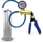 LeLuv® Ultima Brass Penis Pump - Blue Silicone Grip and Hose with Wide Flange Cylinders