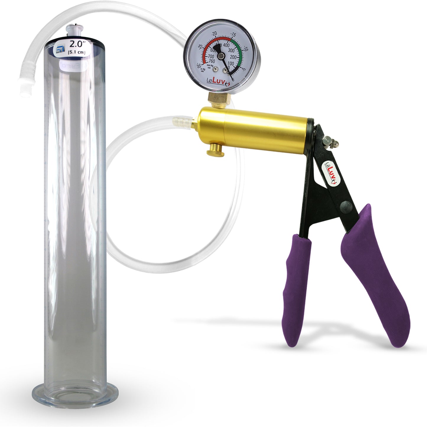 LeLuv® Ultima Penis Pump - Purple Silicone Grips, Clear Hose - Wide Flange Cylinders
