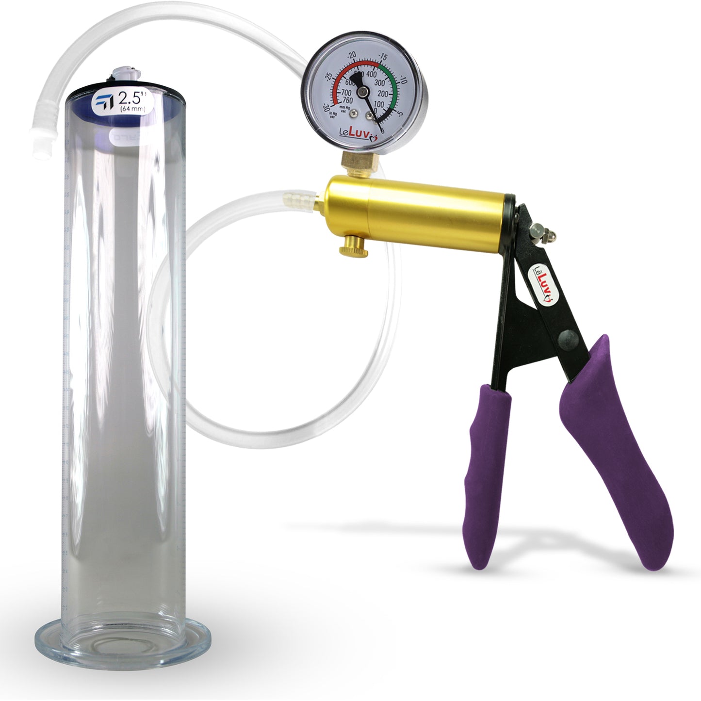 LeLuv® Ultima Penis Pump - Purple Silicone Grips, Clear Hose - Wide Flange Cylinders