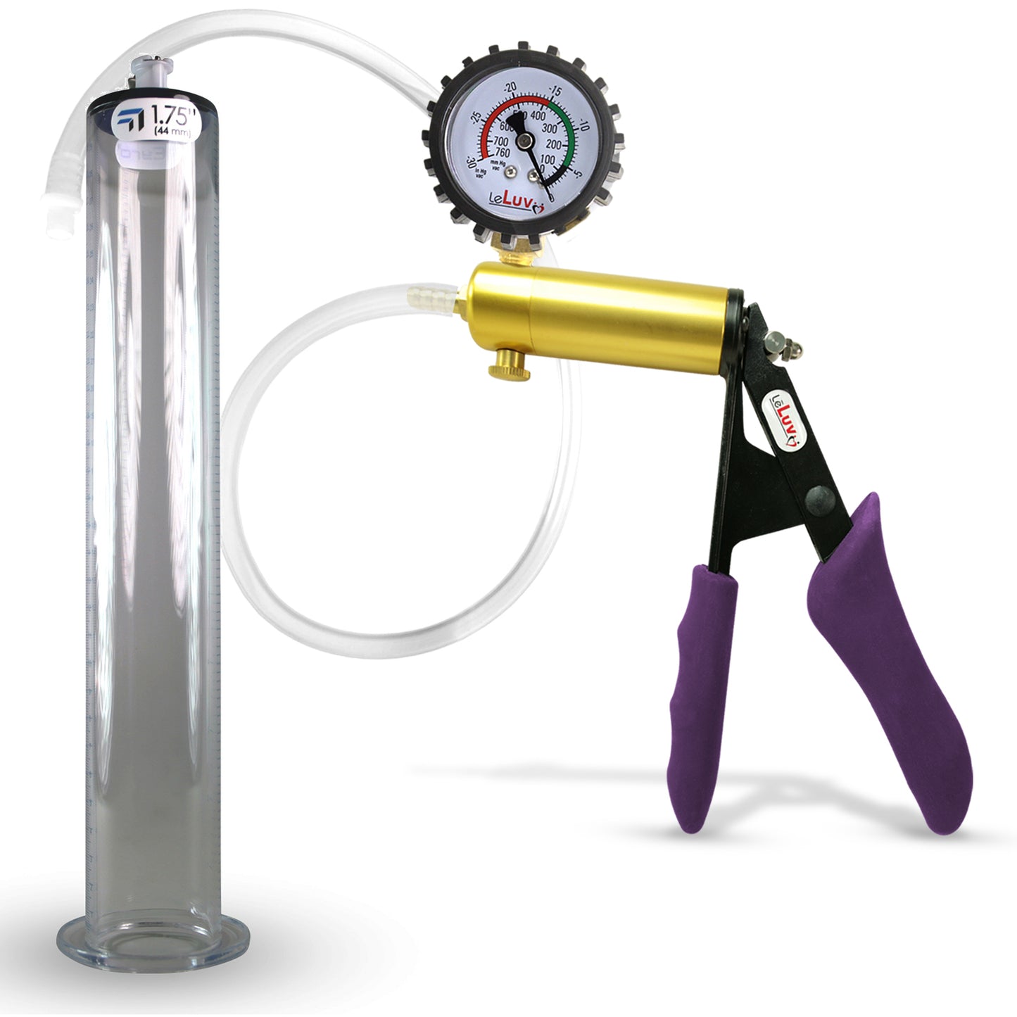 LeLuv® Ultima Penis Pump - Purple Silicone Grips, Clear Hose - Wide Flange Cylinders