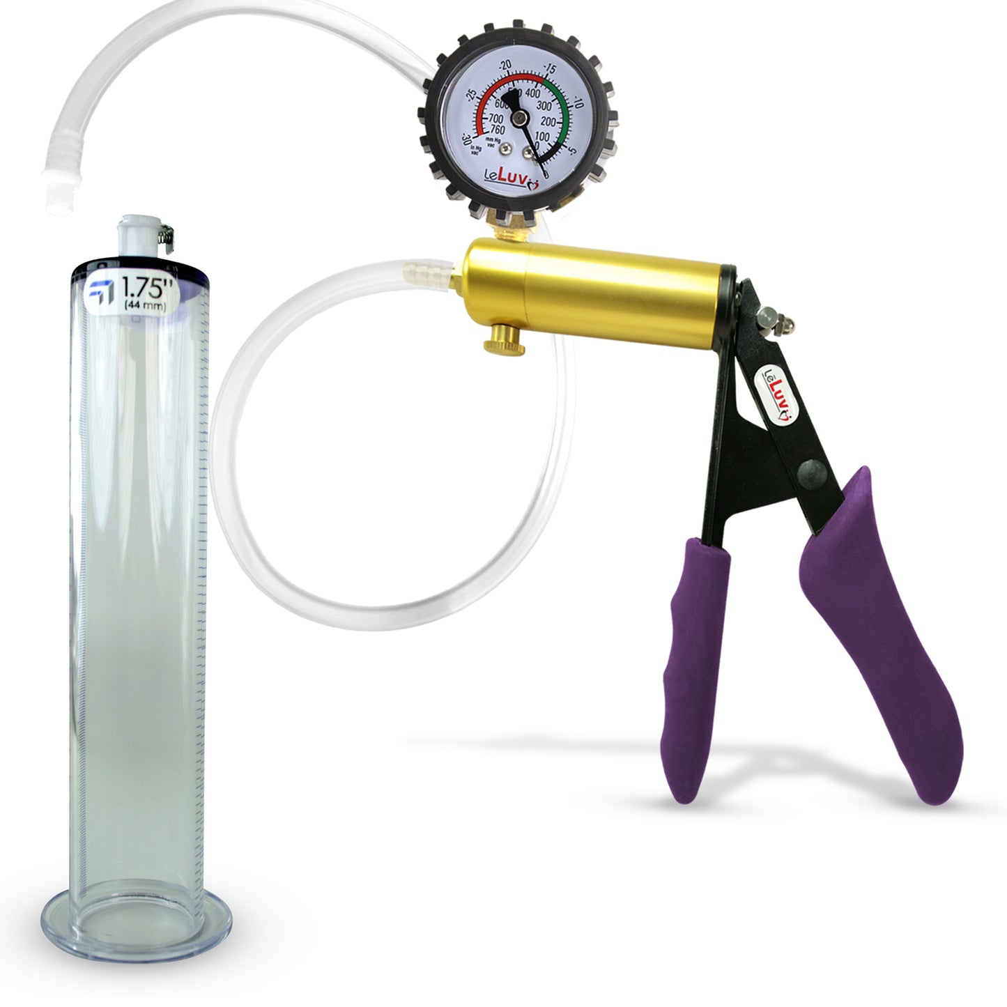 LeLuv® Ultima Penis Pump - Purple Silicone Grips, Clear Hose - Wide Flange Cylinders