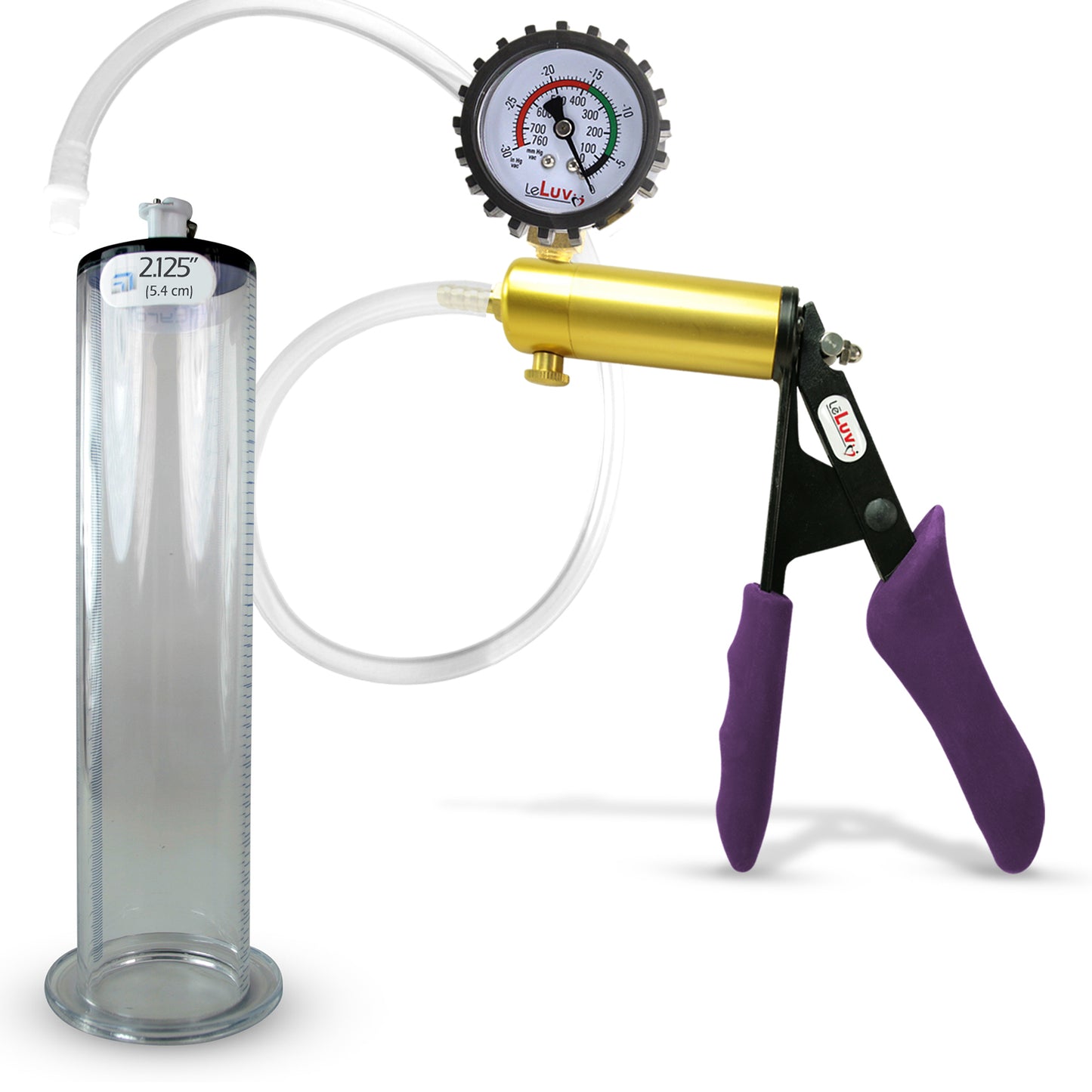 LeLuv® Ultima Penis Pump - Purple Silicone Grips, Clear Hose - Wide Flange Cylinders