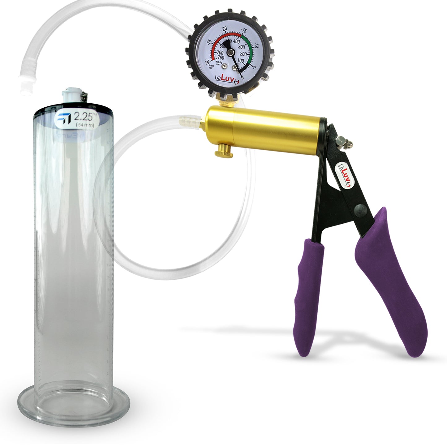 LeLuv® Ultima Penis Pump - Purple Silicone Grips, Clear Hose - Wide Flange Cylinders