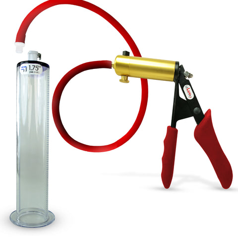 LeLuv Premium ULTIMA Penis Pump | Red Silicone Grip & Hose with WIDE FLANGE Cylinder