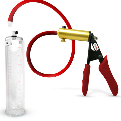 LeLuv Premium ULTIMA Penis Pump | Red Silicone Grips & Hose | Choose Cylinder Size