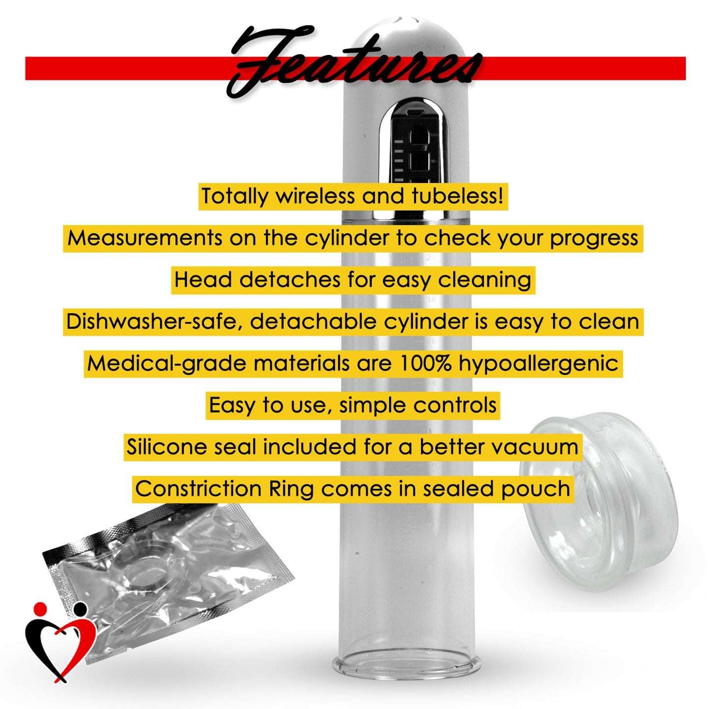 AUTO 2.4" x 8" Penis Pump Kit with 1 Sleeve & 1 Cock Ring