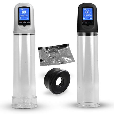 LeLuv Auto Smart LCD Penis Pump | 2.4" x 8" Kit with  2 Sleeves and  1 Cock Ring