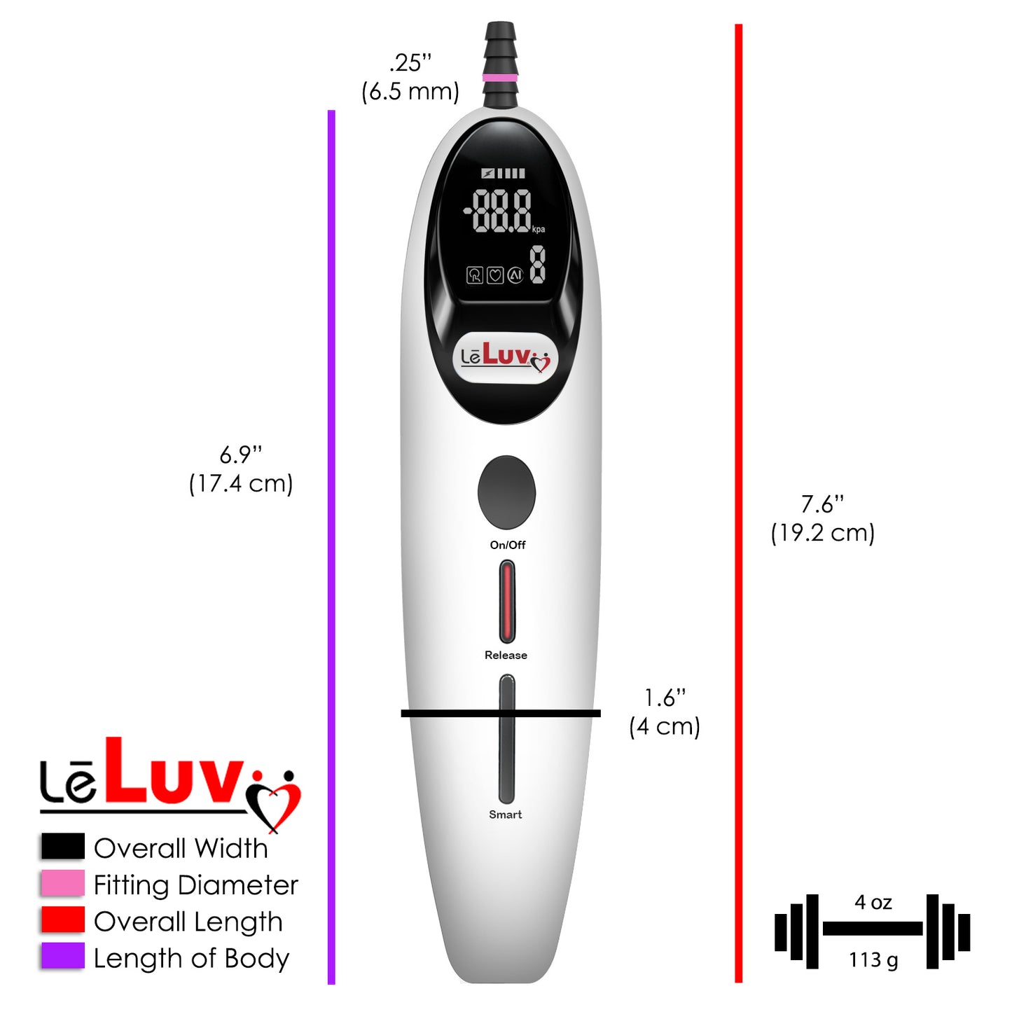LeLuv Magna LCD Smart Penis Pump | 9 or 12 Inch Length Cylinder | Round Flange