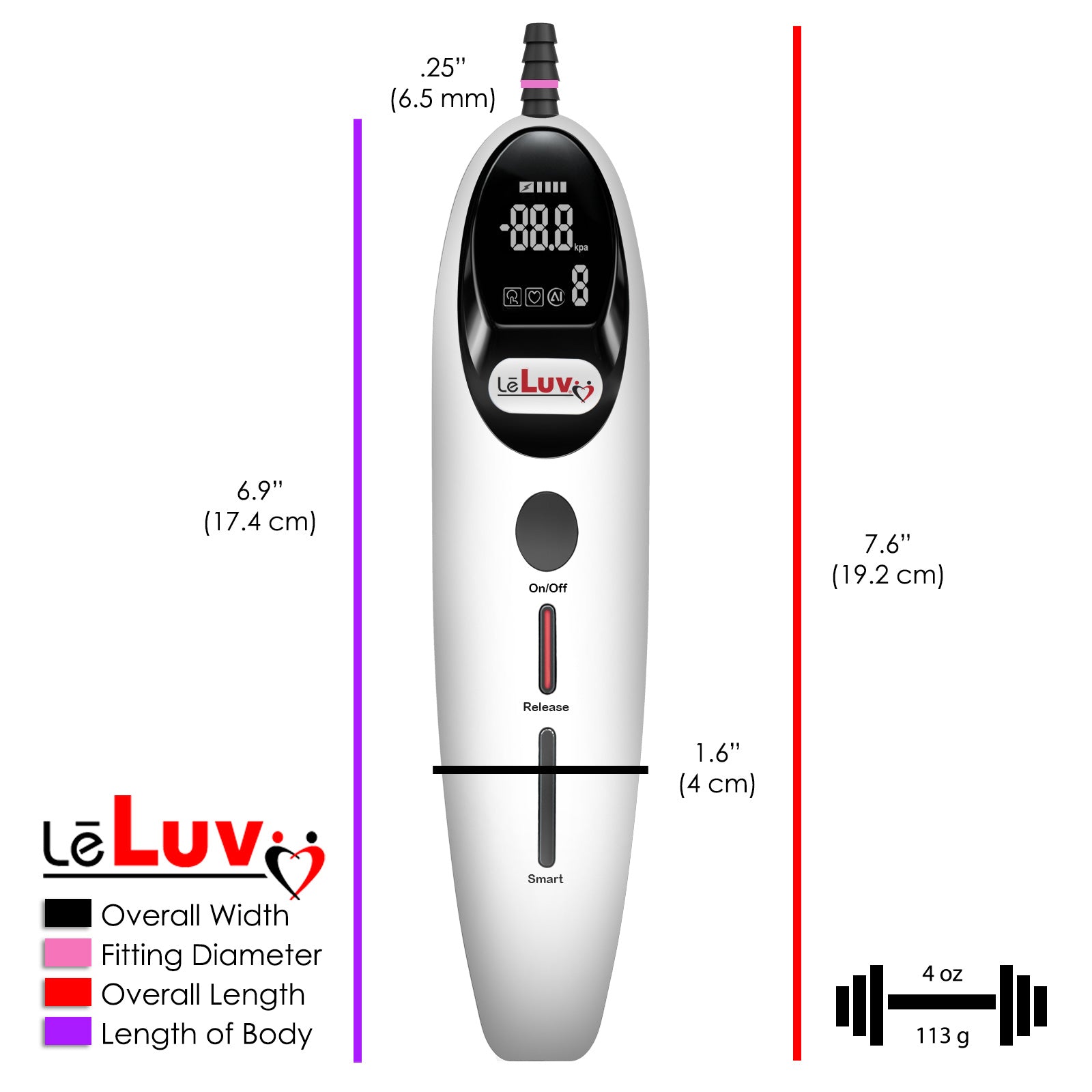 LeLuv Magna LCD Smart Penis Pump | 9 or 12 Inch Length Cylinder | Round Flange